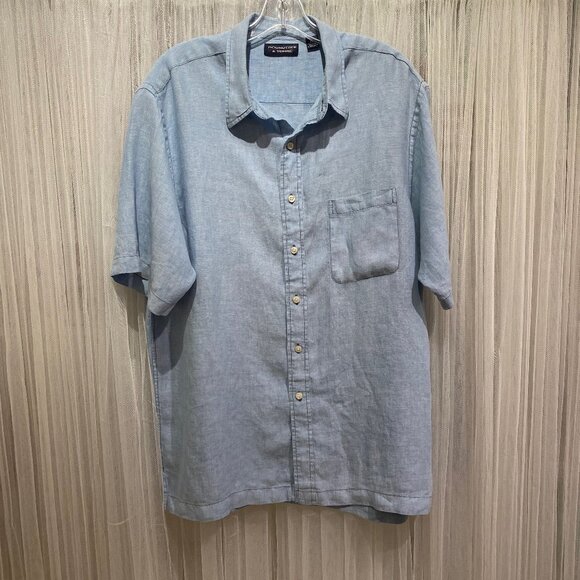 Roundtree & Yorke Men’s 100% Linen Light Blue Button Down Size XL - Picture 1 of 12